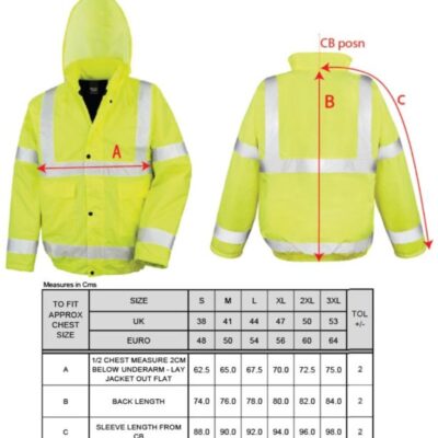 Sicherheits Winter Blouson Result Core | R 217X Grössentabelle Sicherheits Winter Blouson Result Core | R 217X Grössentabelle