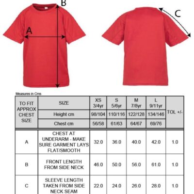 Kinder Sport Shirt "Aircool" Spiro | S 287J Grössentabelle