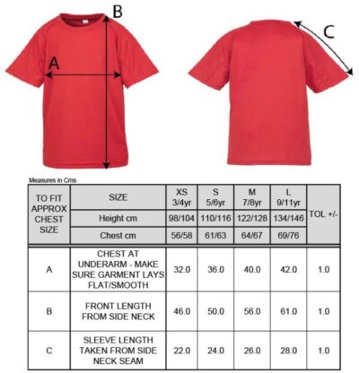 Kinder Sport Shirt "Aircool" Spiro | S 287J Grössentabelle