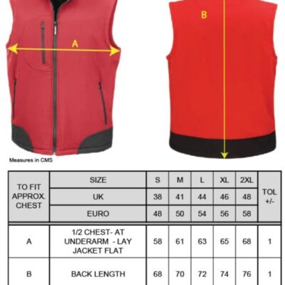 3-Lagen Softshell Bodywarmer Result | R 123X Grössentabelle 3-Lagen Softshell Bodywarmer Result | R 123X Grössentabelle