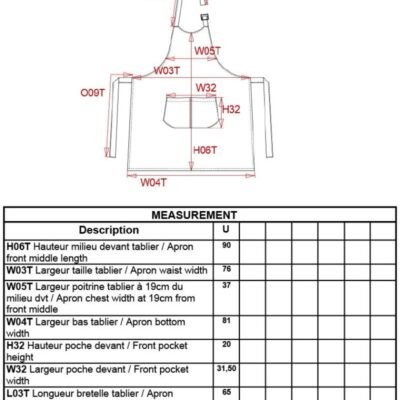 Latzschürze "Sommelier" Kariban | K 890 Grössentabelle Latzschürze "Sommelier" Kariban | K 890 Grössentabelle