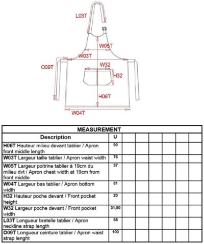 Latzschürze "Sommelier" Kariban | K 890 Grössentabelle Latzschürze "Sommelier" Kariban | K 890 Grössentabelle