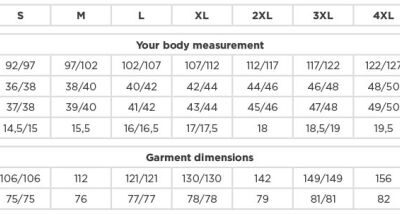Hemd langarm bügelfrei Russell | 958M Grössentabelle Hemd langarm bügelfrei Russell | 958M Grössentabelle