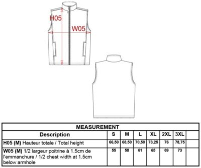 Gilet "Record" Kariban | K 679 Grössentabelle