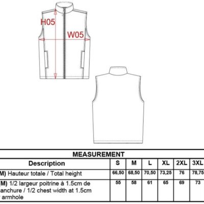 Gilet "Record" Kariban | K 679 Grössentabelle