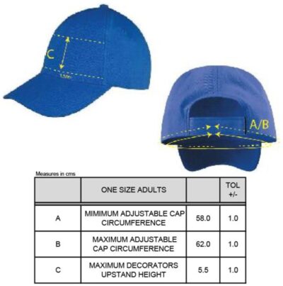 6 Panel Niedrigprofil Kappe Result Headwear | RC 081X Grössentabelle