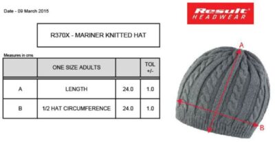 Strickmütze Result Winter Essentials | R 370X Grössentabelle Strickmütze Result Winter Essentials | R 370X Grössentabelle