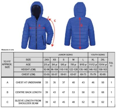 Kinder Steppjacke Result Core | R 233JY Grössentabelle Kinder Steppjacke Result Core | R 233JY Grössentabelle