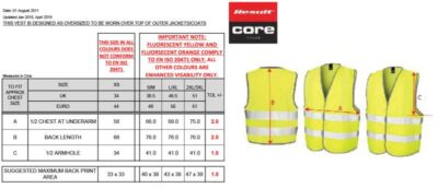 Warnweste Result Core | R 200X Grössentabelle Warnweste Result Core | R 200X Grössentabelle