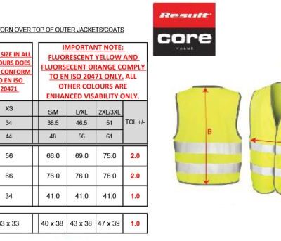 Warnweste Result Core | R 200X Grössentabelle Warnweste Result Core | R 200X Grössentabelle