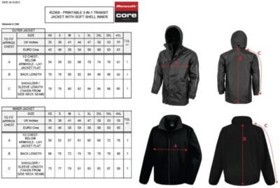 3-in-1 Transit Jacke Result | R 236X Grössentabelle 3-in-1 Transit Jacke Result | R 236X Grössentabelle