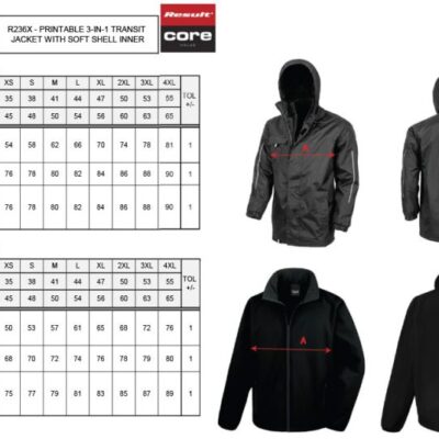 3-in-1 Transit Jacke Result | R 236X Grössentabelle 3-in-1 Transit Jacke Result | R 236X Grössentabelle