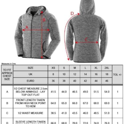 Damen Microfleece Kapuzenjacke Spiro | S 245F Grössentabelle