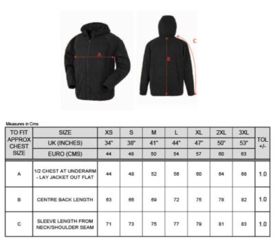 Microfleece Kapuzenjacke Result Recycled | R 906X Grössentabelle Microfleece Kapuzenjacke Result Recycled | R 906X Grössentabelle