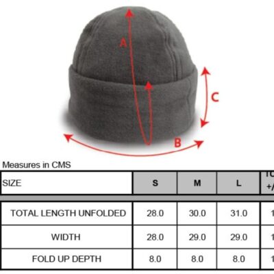 Fleece Mütze mit Umschlag Result Winter Essentials | RC 141X Grössentabelle