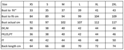 Damen Rollärmel T-Shirt langarm Premier | PR 318 Grössentabelle