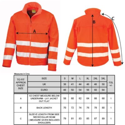 Sicherheits Softshell Jacke Result | R 117X Grössentabelle Sicherheits Softshell Jacke Result | R 117X Grössentabelle