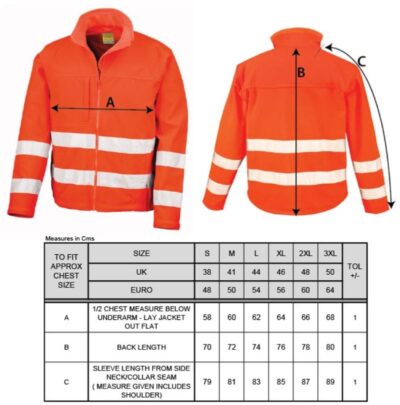 Sicherheits Softshell Jacke Result | R 117X Grössentabelle Sicherheits Softshell Jacke Result | R 117X Grössentabelle