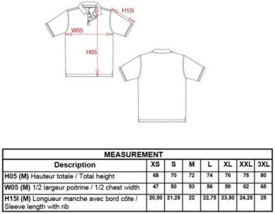 Herren Polo mit Maokragen Kariban | K 223 Grössentabelle