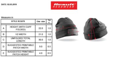 Strickmütze Result Winter Essentials | RC 027X Grössentabelle Strickmütze Result Winter Essentials | RC 027X Grössentabelle