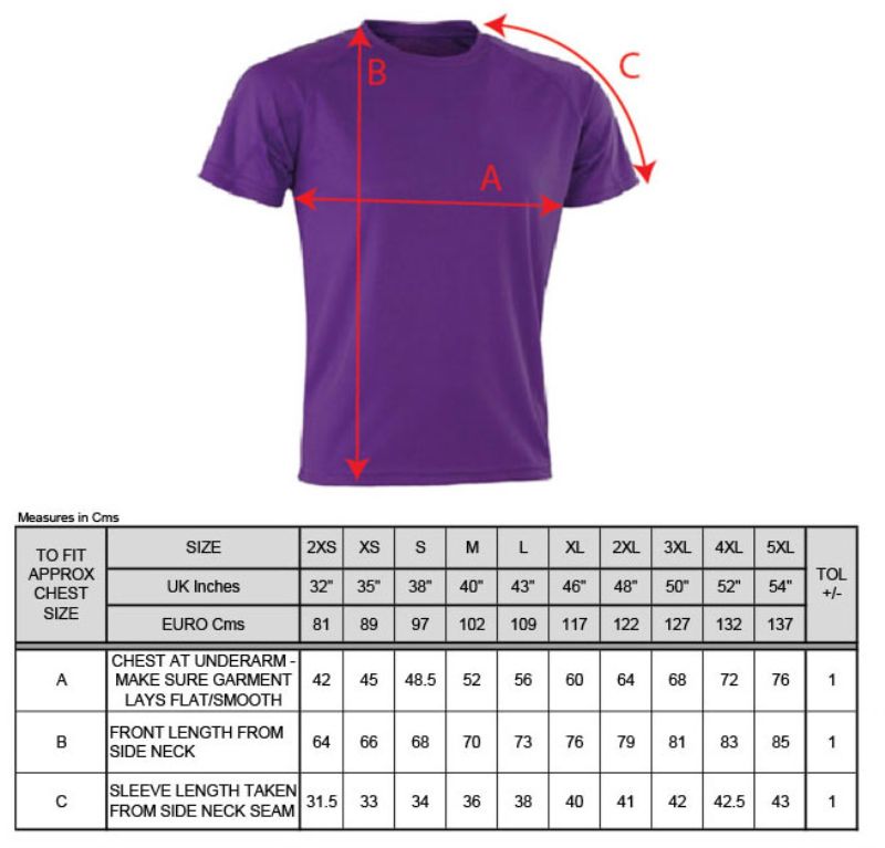 Sport Shirt "Aircool" Spiro | S 287X Grössentabelle