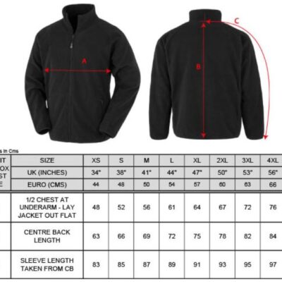 Fleece Jacke Result Recycled | R 903X Grössentabelle Fleece Jacke Result Recycled | R 903X Grössentabelle