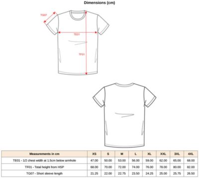 T-Shirt "Made in Portugal" Kariban | K 3036 Grössentabelle T-Shirt "Made in Portugal" Kariban | K 3036 Grössentabelle