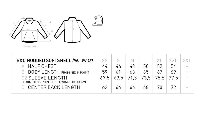 Damen 3-Lagen Kapuzen Softshell Jacke B&C | Hooded Softshell /women Grössentabelle Damen 3-Lagen Kapuzen Softshell Jacke B&C | Hooded Softshell /women Grössentabelle