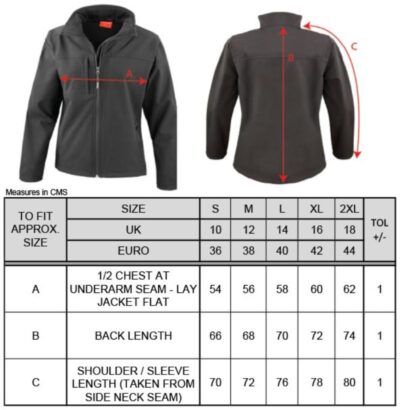 Damen 3-Lagen Softshell Jacke Result | R 121F Grössentabelle Damen 3-Lagen Softshell Jacke Result | R 121F Grössentabelle