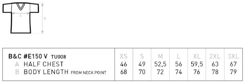 V-Ausschnitt T-Shirt B&C | #E150 V Grössentabelle