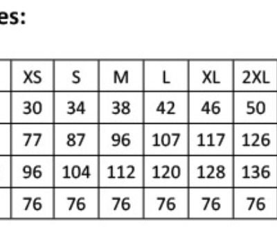 Kochjacke langarm Premier | PR 901 Grössentabelle