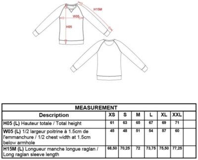 Damen Bio Raglan Sweater Kariban | K 481 Grössentabelle Damen Bio Raglan Sweater Kariban | K 481 Grössentabelle