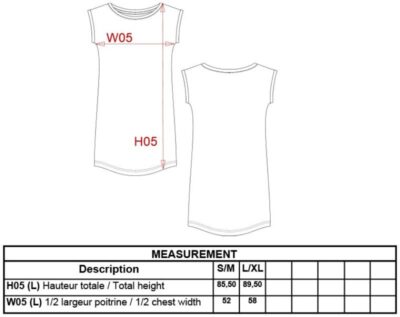 T-Shirt Kleid Kariban | K 388 Grössentabelle T-Shirt Kleid Kariban | K 388 Grössentabelle