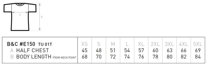 T-Shirt B&C | #E150 Grössentabelle