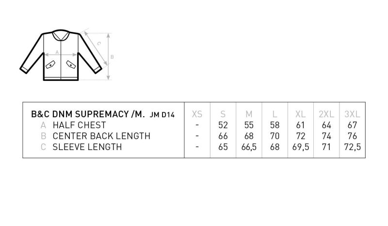 Herren Denim Bomber Jacke B&C | DNM Supremacy /men Grössentabelle Herren Denim Bomber Jacke B&C | DNM Supremacy /men Grössentabelle