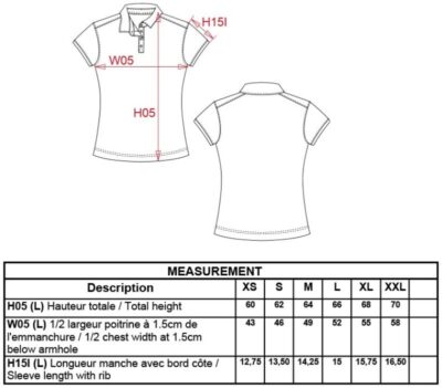 Damen Jersey Polo Kariban | K 263 Grössentabelle Damen Jersey Polo Kariban | K 263 Grössentabelle