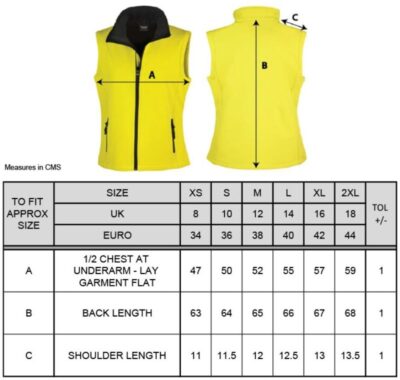 Damen 2-Lagen Softshell Gilet "Printable" Result Recycled | R 232F Grössentabelle Damen 2-Lagen Softshell Gilet "Printable" Result Recycled | R 232F Grössentabelle