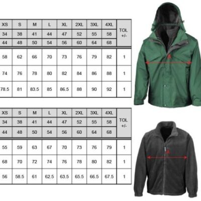 3-in-1 "Zip & Clip" Jacke Result | R 068X Grössentabelle 3-in-1 "Zip & Clip" Jacke Result | R 068X Grössentabelle