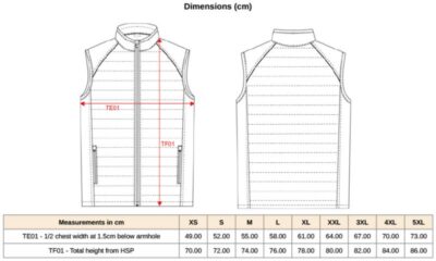 Workwear Hybrid Bodywarmer "Day-to-Day" Kariban WK | WK 606 Grössentabelle