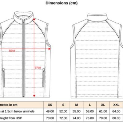 Workwear Hybrid Bodywarmer "Day-to-Day" Kariban WK | WK 606 Grössentabelle