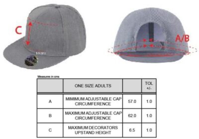 6 Panel Flat Peak Kappe Result Headwear | RC 083X Grössentabelle 6 Panel Flat Peak Kappe Result Headwear | RC 083X Grössentabelle