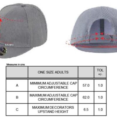 6 Panel Flat Peak Kappe Result Headwear | RC 083X Grössentabelle 6 Panel Flat Peak Kappe Result Headwear | RC 083X Grössentabelle