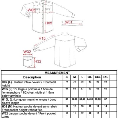 Denim Hemd langarm Kariban | K 519 Grössentabelle