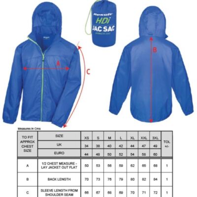 Regenjacke Result | R 189X Grössentabelle Regenjacke Result | R 189X Grössentabelle