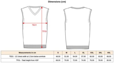 Herren V-Ausschnitt Pullunder Kariban | K 969 Grössentabelle