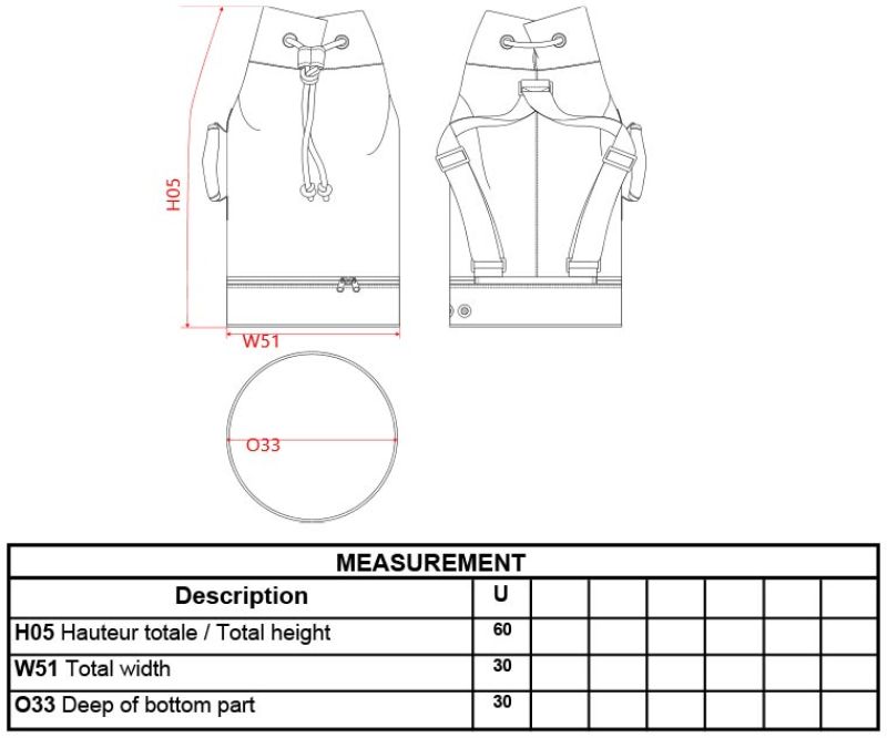 Seesack / Ballontasche Kimood | KI 0609 Grössentabelle