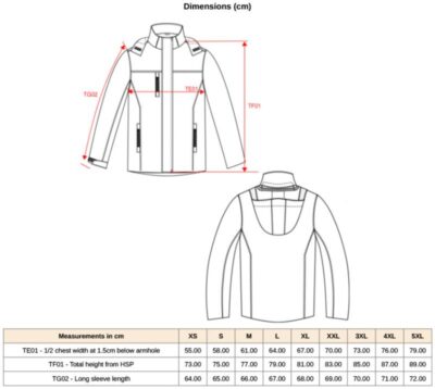 Workwear Parka Kariban WK | WK 650 Grössentabelle Workwear Parka Kariban WK | WK 650 Grössentabelle
