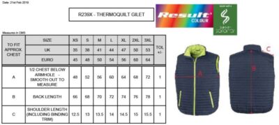 Thermoquilt Gilet Result Recycled | R 239X Grössentabelle Thermoquilt Gilet Result Recycled | R 239X Grössentabelle