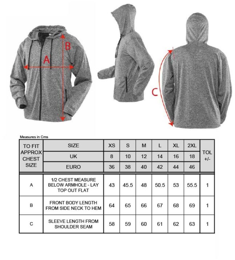 Damen Kapuzen Sweatjacke Spiro | S 277F Grössentabelle