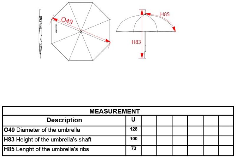 Sturmregenschirm Kimood | KI 2004 Grössentabelle